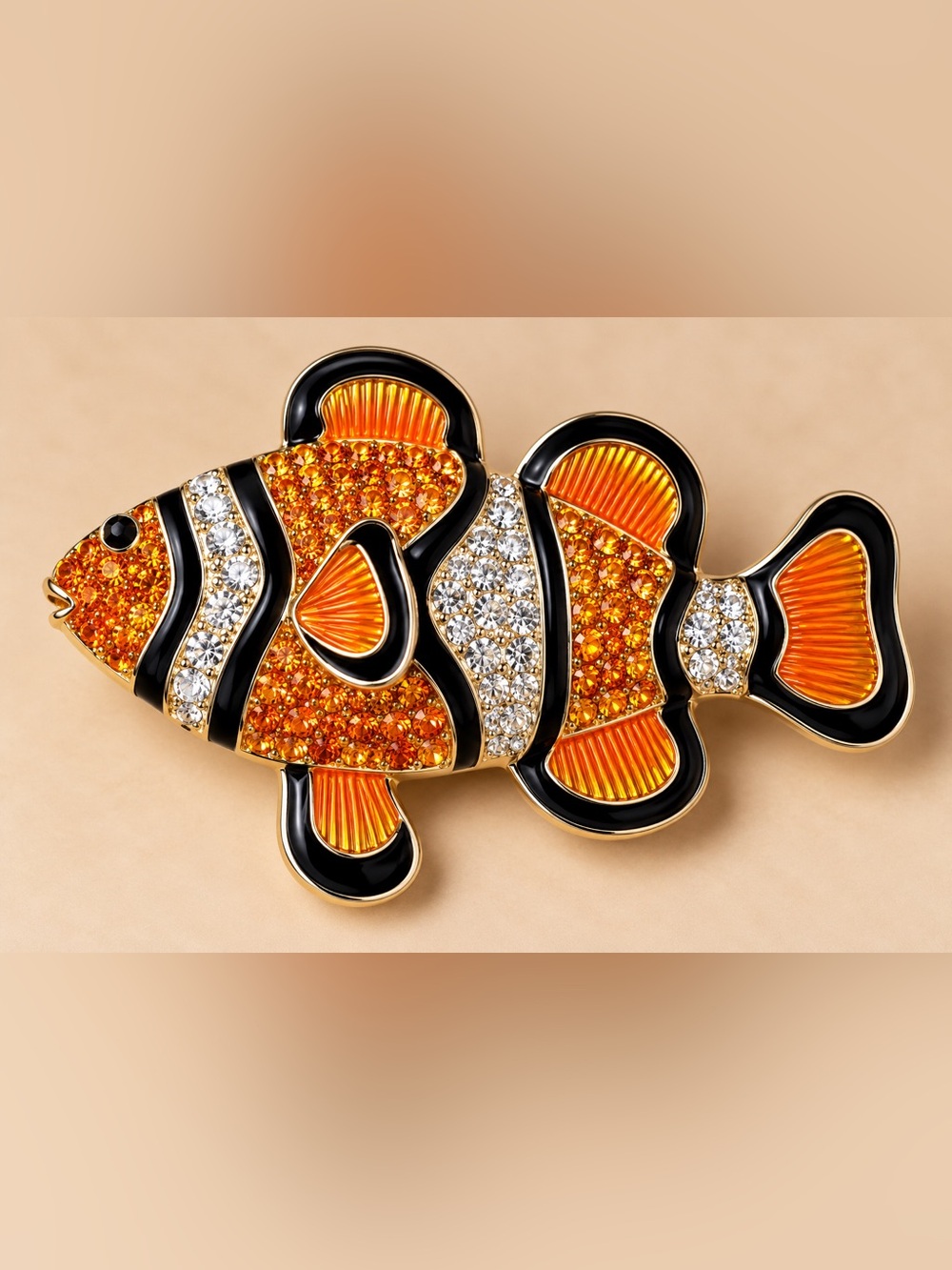 Gold-Tone Orange Crystal Clownfish Brooch - Women Jewelry